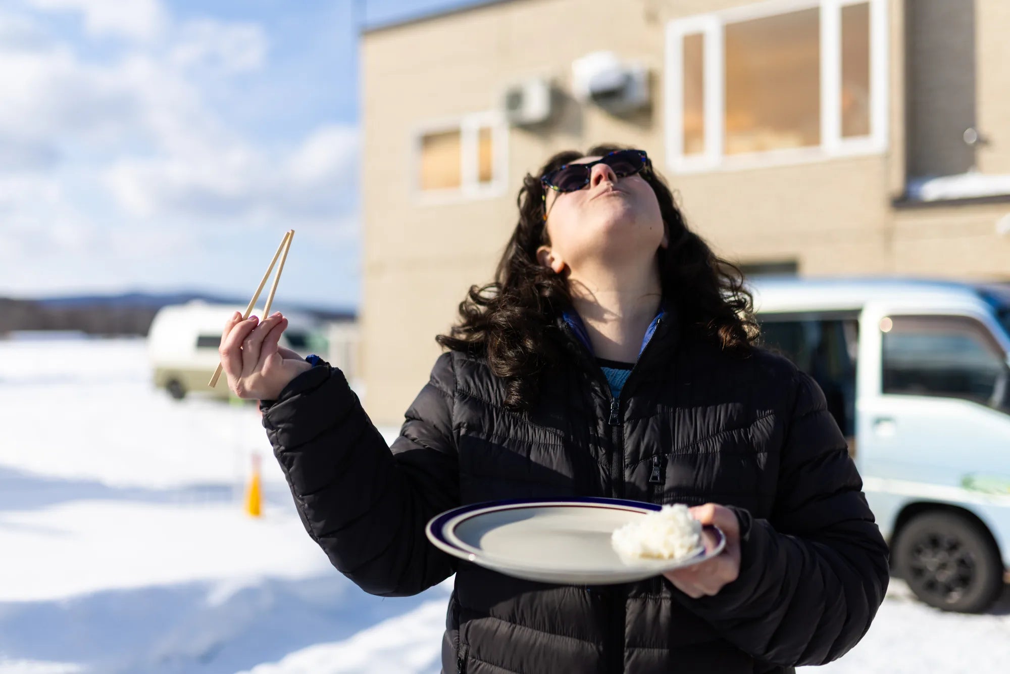 Rachel, cofounder of Peak Wagyu, in the midst of Wagyu heaven saying 'mmm'